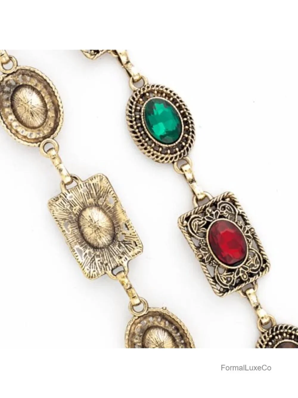 Metal Chain Belt with Rhinestone Oval Pattern - Adjustable Waist Belt for